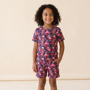 Bamboo Short Sleeve Two-Piece Set Flamingo