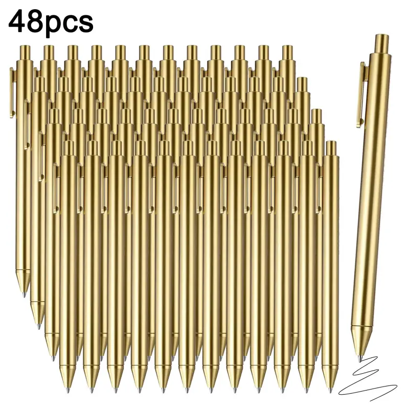 48pcs Golden Ballpoint Pen Set | Bulk Retractable Black Ink Medium Point Smooth Writing Pens for Wedding, Business, Office, Students, College Student Pen & Gifts | Ballpoint Pen Set