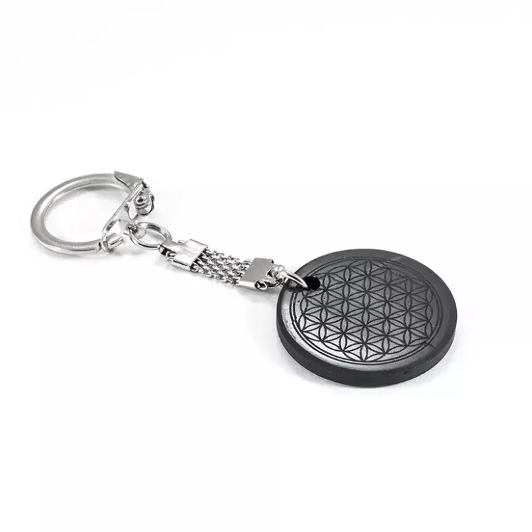 Shungite Keychain Accessory - Flower of Life Engraved Charm for EMF Protection