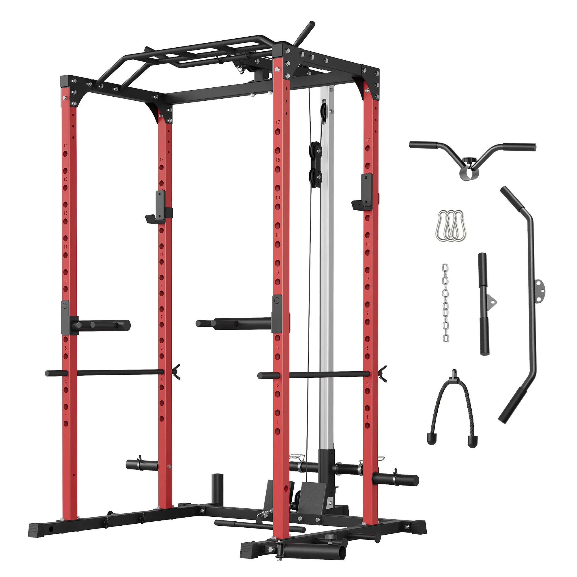 Power Cage, Power Racks for Home Gym with Pulley System, 1200 LBS Weight Capacity Multi-Functional Squat Rack for Strength Workout with More Training Attachment(2 packages)
