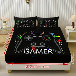 Game Controller Bed Sheet Set (1 Fitted + 2 Pillowcases), Modern Style, Suitable for Dorms, Bedrooms, Hotels, All Seasons, No Fillers