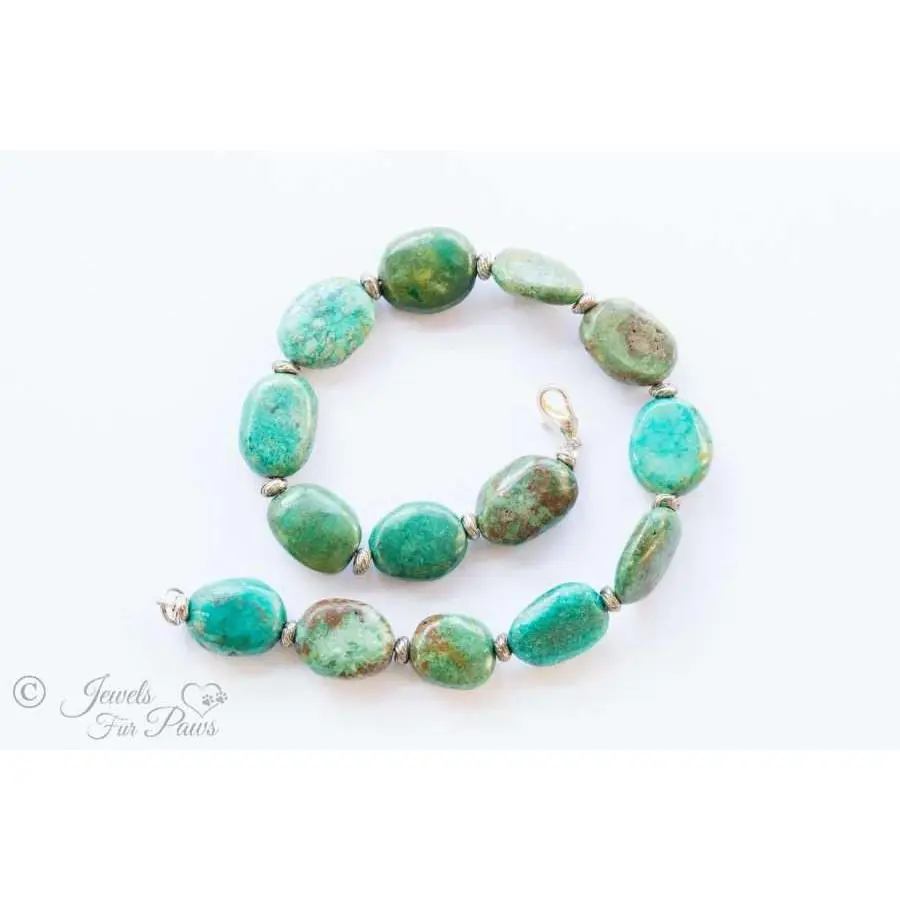 Blue Green Flat Oval Turquoise Stones with Silver Spacers (M)