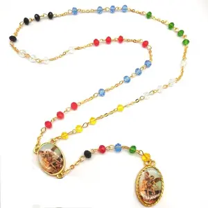 SAINT MICHAEL MULTICOLOR BEAD ROSARY