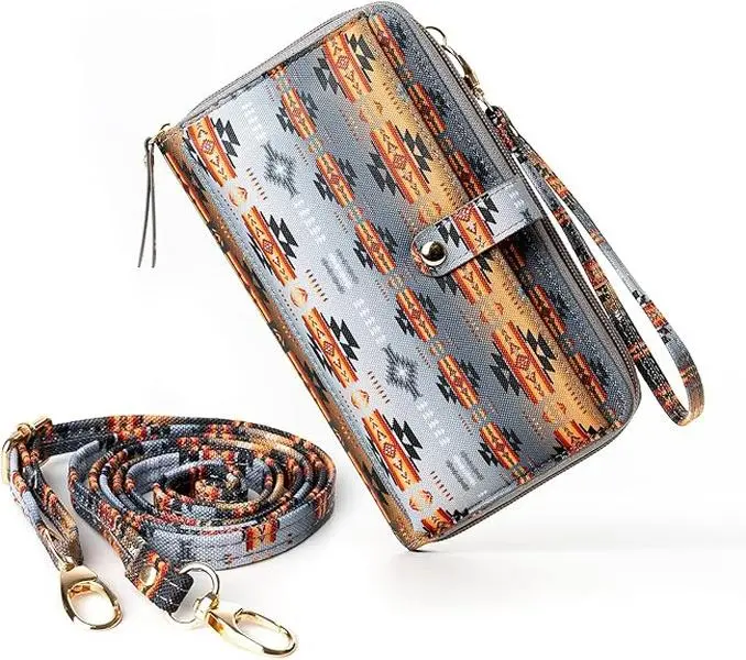 Nu Trendz Women's Boho Aztec Purse - Southwestern Graphic Composite Leather Crossbody Bag, Anti-Theft RFID Blocking, Expandable, Magnetic Closure, Minimalist, Adjustable Strap, Phone Pocket, Zip, Vintage, Lightweight, for Business/Casual Use, Dry Clean