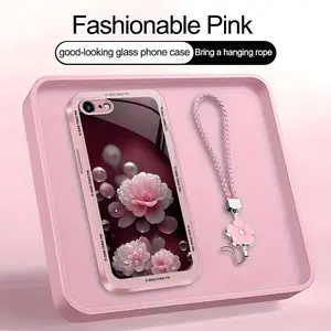 Suitable for [iPhone 8] high-end women's phone case🤩，a beautiful four-leaf clover lanyard is included🍀, beautiful floral pattern, elegant and sophisticated， drop-resistant and fingerprint-proof YM99
