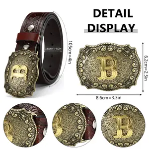 Handcrafted Real Leather Cowboy Belt With Custom Letter B, Durable Construction, Perfect Present For Festive Gifting And Daily Use country concert brown option alloy buckle