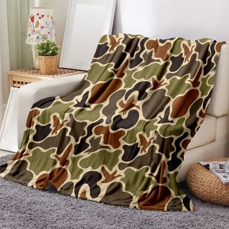 This vintage camouflage flannel blanket is soft, lightweight, and suitable for all seasons. It provides warmth and comfort, and its rustic hunting camouflage pattern makes it ideal for use on sofas, in bedrooms, while traveling or camping.