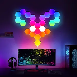 Smart Hexagon Lights LED Night Light RGB Colorful Wall Lights LED Modular Lights Support Music Sync DIY Gaming Atmosphere Lights Perfect Equipped with APP and Remote Control for Game Room Home and Bedroom Decoration Christmas Birthday & all Holidays