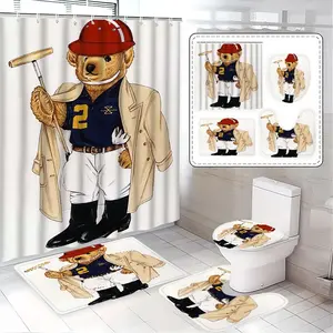 Vintage Equestrian Shower Curtain Set, Bathroom Decor with Bath Mat, Toilet Cover, U-Shaped Pad, Elegant Home Decoration Gift, Bathroom Decoration Accessories