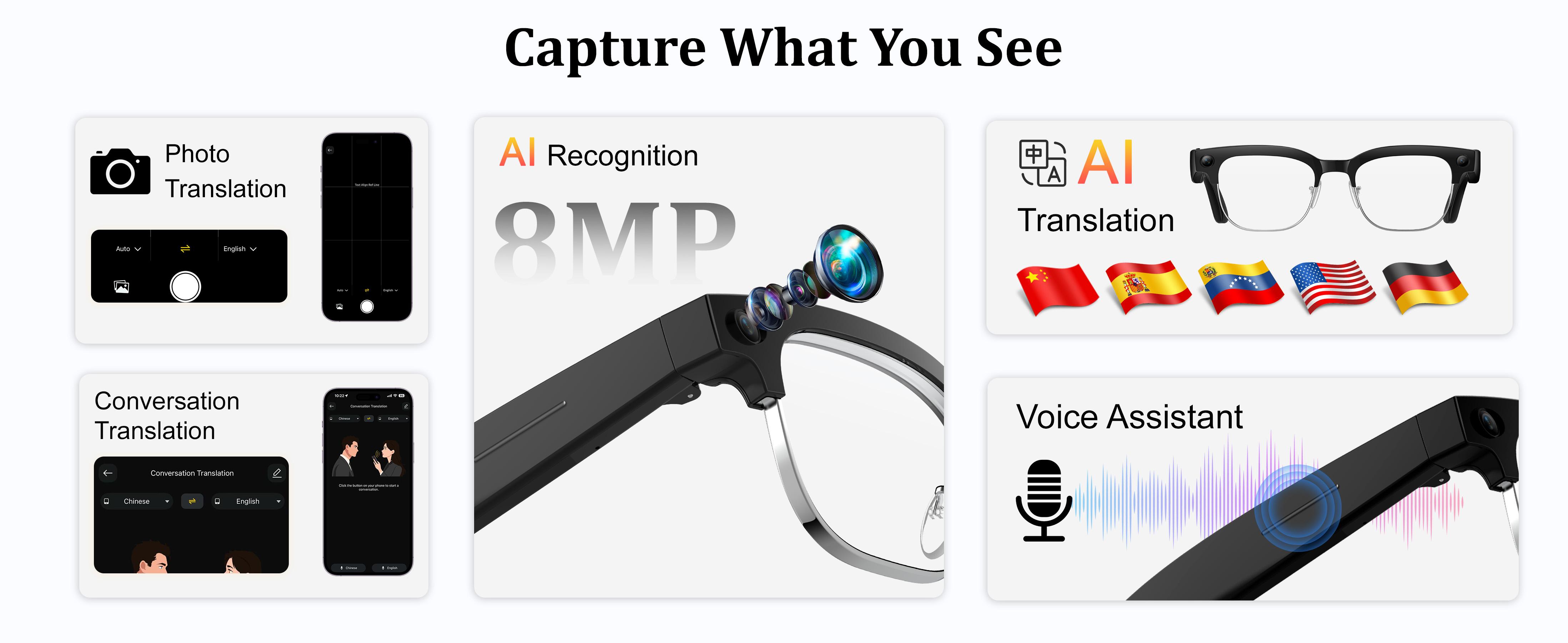 LUSBY Classic Smart Glasses - New Q12 Upgraded & Q11 AI Model, 8MP Photo/Video Recording, 160+ Languages Real-Time Translation, Photochromic UV400 Lenses, Bluetooth Wireless, Magnetic, Rechargeable Batteries, Hands-Free Business & Travel Wearable