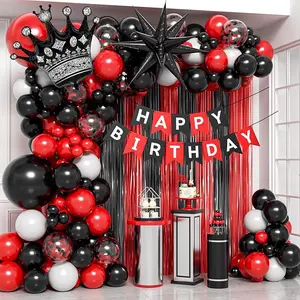 Red and Black Birthday Party Decorations, Red Black White Foil Balloons Banner Fringe Curtains for 16th 18th 21st 24th 32th 40th 50th 60th Birthday Decorations for Men