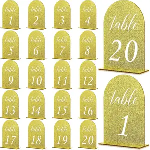 20 Pcs Bling Table Numbers 1-20, Acrylic Wedding Table Number with Stands, 5 x 7 Inch Table Number Holders, Arch Glitter Table Sign Numbers for Wedding Reception, Event, Party