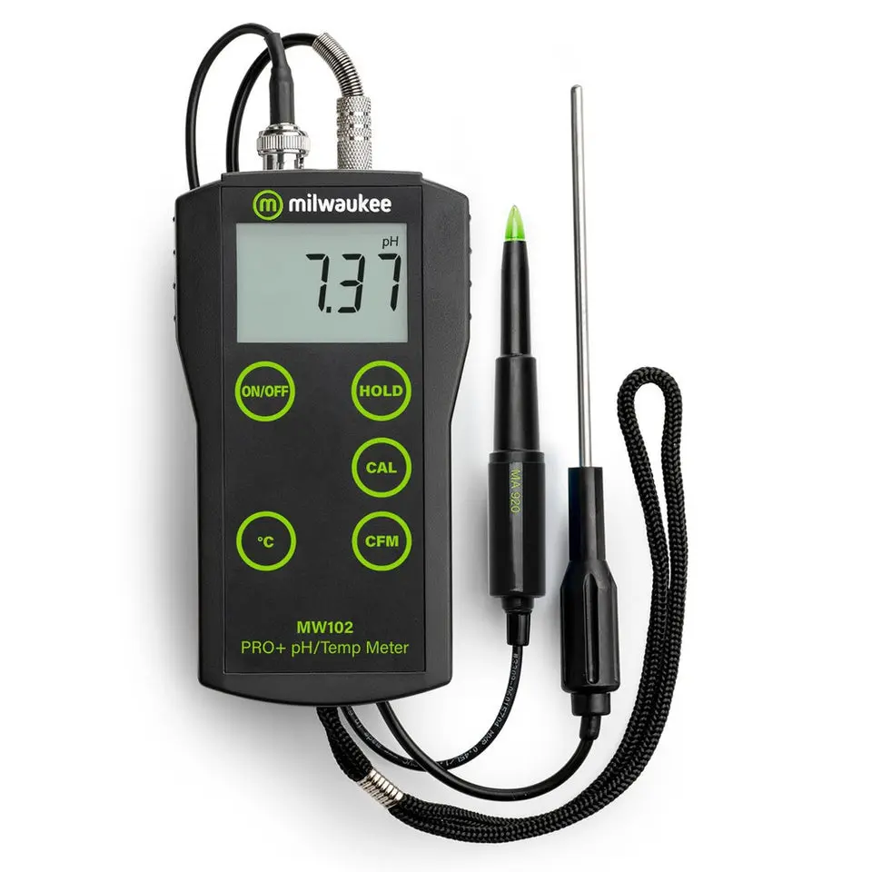 Milwaukee MW102-FOOD PRO+ Portable 2-in-1 pH and Temperature Measuring Tool, PVDF Body, 2-Point Calib Probe Set for Food Industry (Tools & Hardware, Physical Measuring Instruments), Push Button