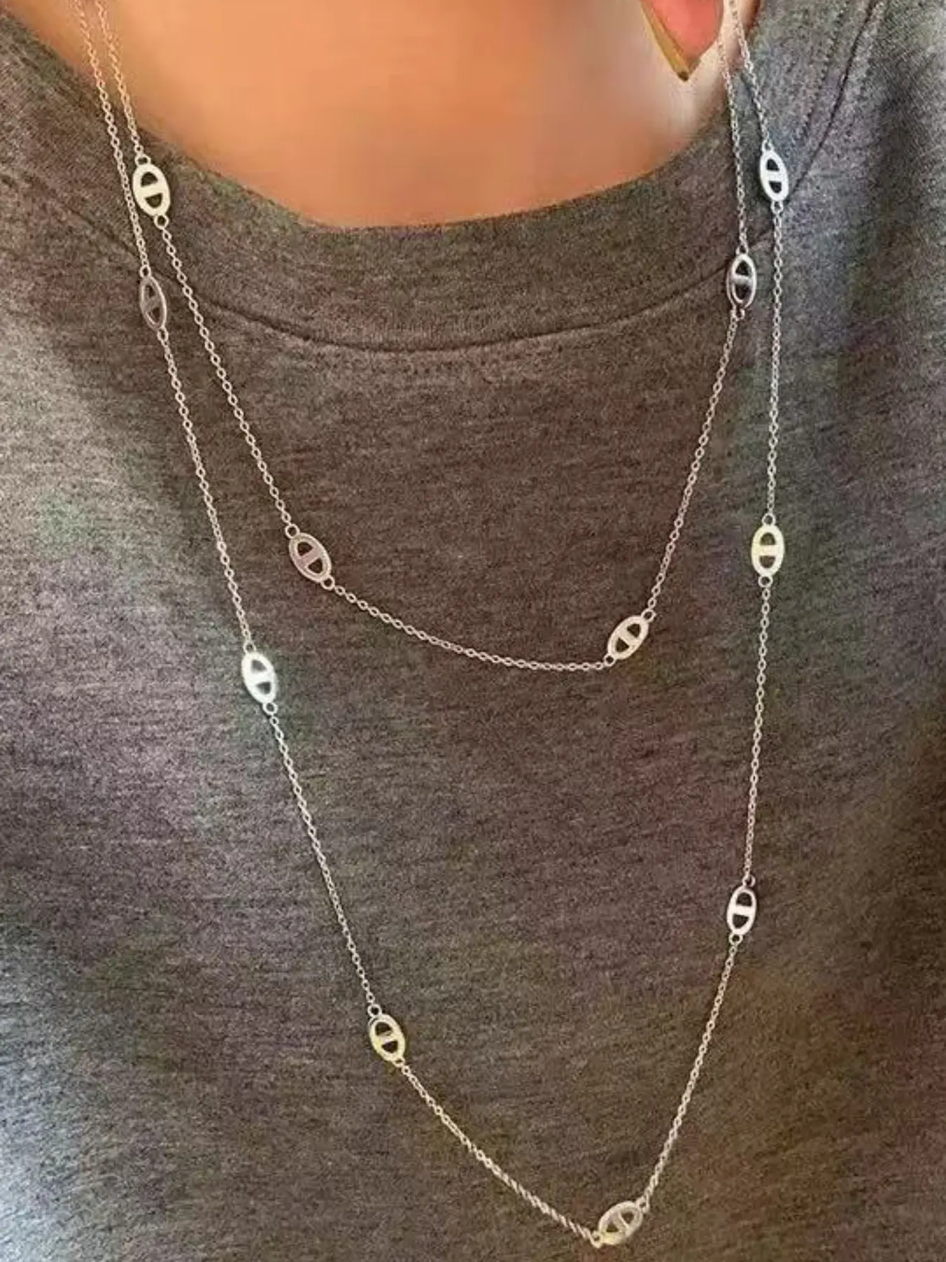 Women's Minimalist Double Layer Pig Nose Chain Necklace, Stainless Steel Sailor Bracelet, Casual Fashion Jewelry for Daily Wear, Birthday & Valentine's Gift, Dainty Layering Jewelry, Durable Jewelry