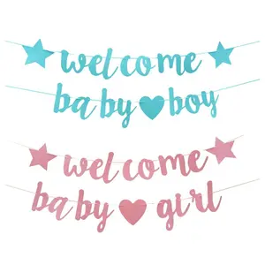 Welcome Baby Boy Party Decoration, Sparkle Letter Romper Banner, Gender Reveal Event Supplies, Perfect for Celebrating Newborns