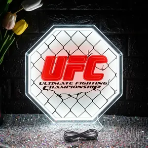 UFC Octagon Cage Neon Sign LED Wrestling Neon Sign for Gaming Bedrooms, Match Parties, Sports Fan Gifts, Wrestling Gifts, Sports Themed Lighting, Gym Decor and Man Cave Father's Day gift(13.4"x13.4")
