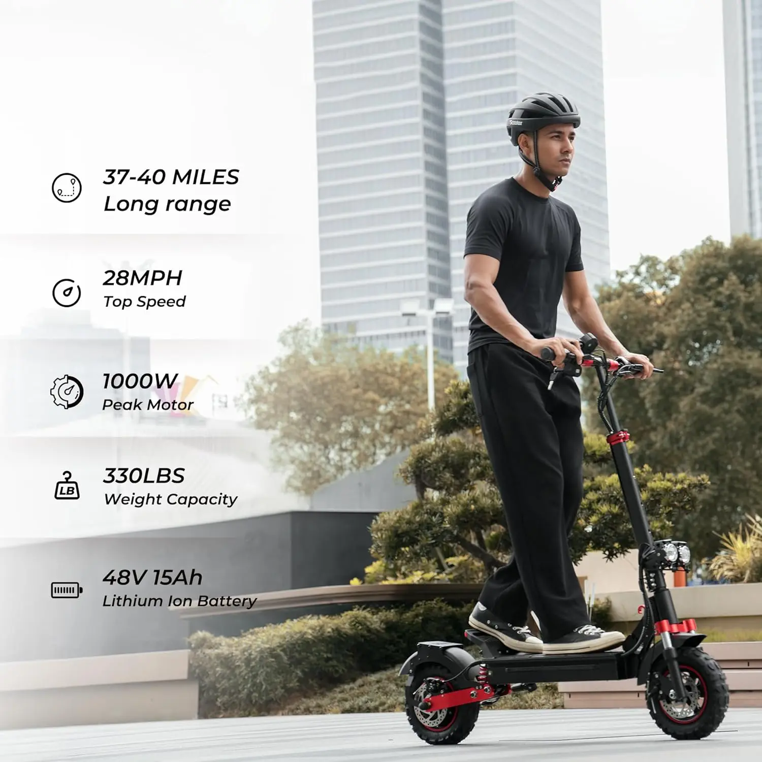 【back to school】 EX5S Off-road Foldable Electric Scooter 1000W 11" Pneumatic Tubeless Tires 28MPH Speed Long Range of 40Miles High-Performance Dual-Suspension Electric Scooter Powerful Adult Commuting urban Electric Scooter, Adjustable Height, 48V 15Ah