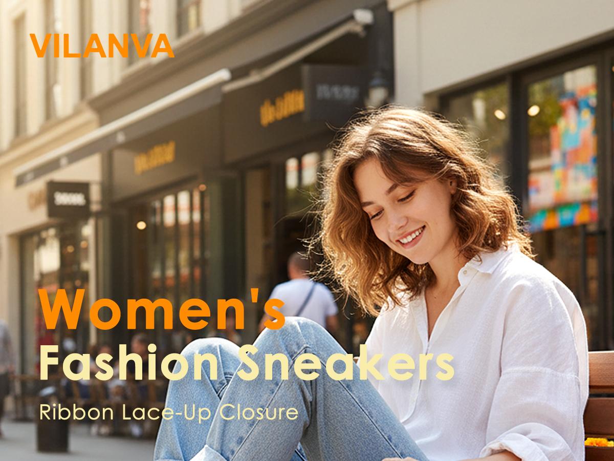 Vilanva Women's Lace Detail Fashion Sneakers Comfortable Casual Dress Sneakers with Retro Gum Sole Walking Trendy Footwear