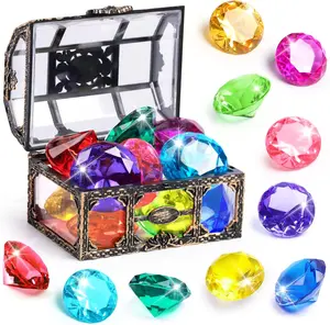 10 Pack Luxury Diving Gems & Pirate Treasure Box | Large Colorful Diamond Pool Toys | Kids Underwater Sinking Gems for Swimming Lessons & Summer Party Favors | Non-Toxic Bath Toys