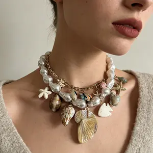 Ocean Charm Pearl & Shell Statement Choker Necklace