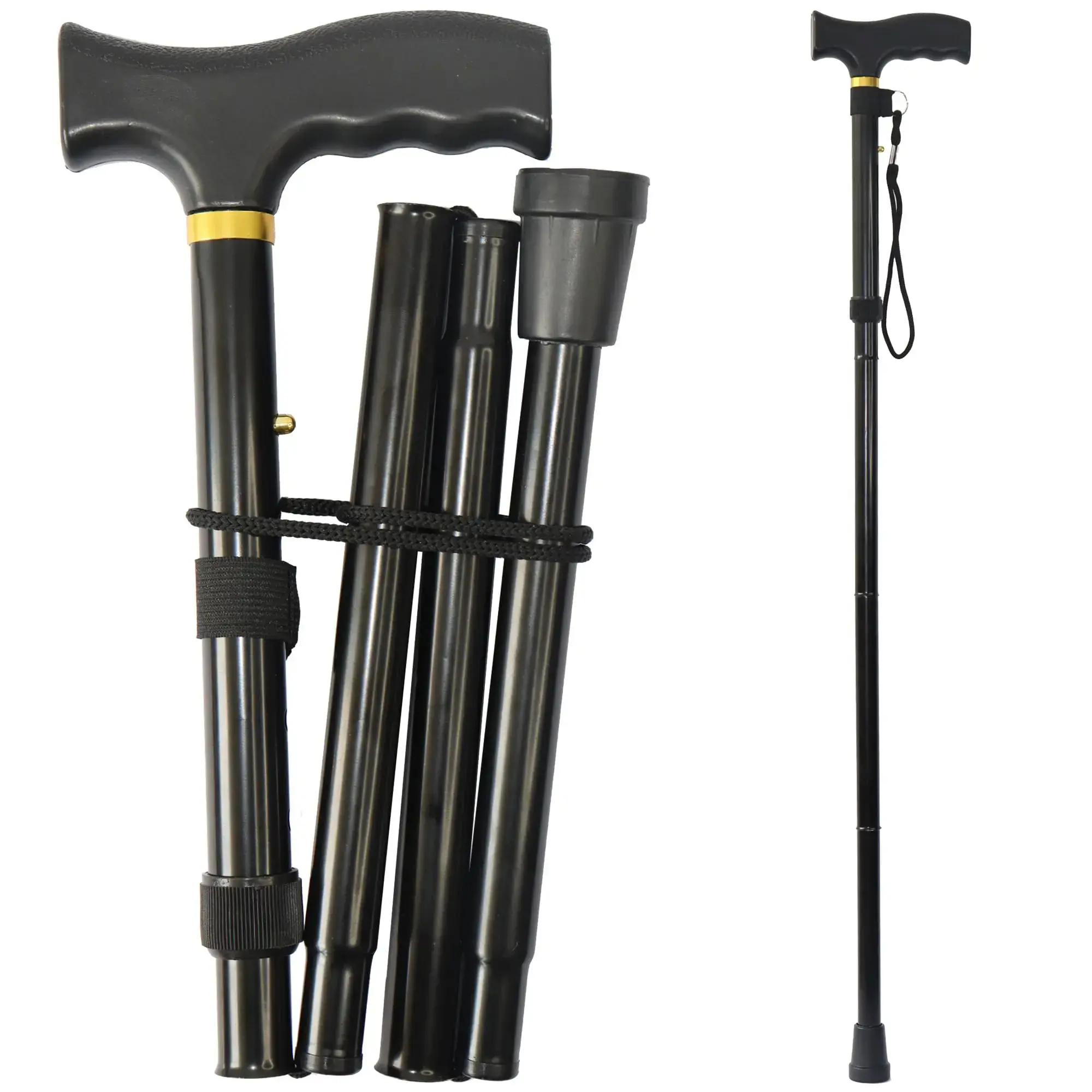 Unisex Aluminum Folding Hiking Cane - Adjustable Height, Travel Size, Lightweight, Functional Soft Ergonomic Grip Handle - Portable Mobility Aid for Camping & Outdoor Use, Collapsible, Comfortable Grip, Foldable, Perfect For Travel, No