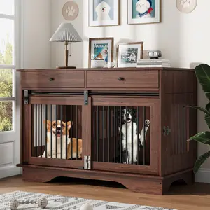 Large Dog Furniture Crate, 47 in Furniture Style Dog Crate with Removable Divier for Large/Medium/Small Dogs