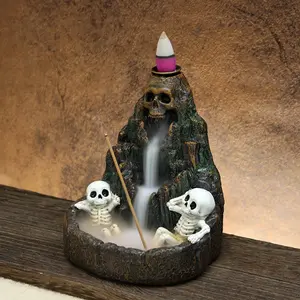 1pc Skull Mountain Backflow Incense Burner, Includes Box of Scented Incense Sticks and Backflow Incense Cones, Creative Home Decor for Halloween, Eye-Catching Decorative Piece, Gift