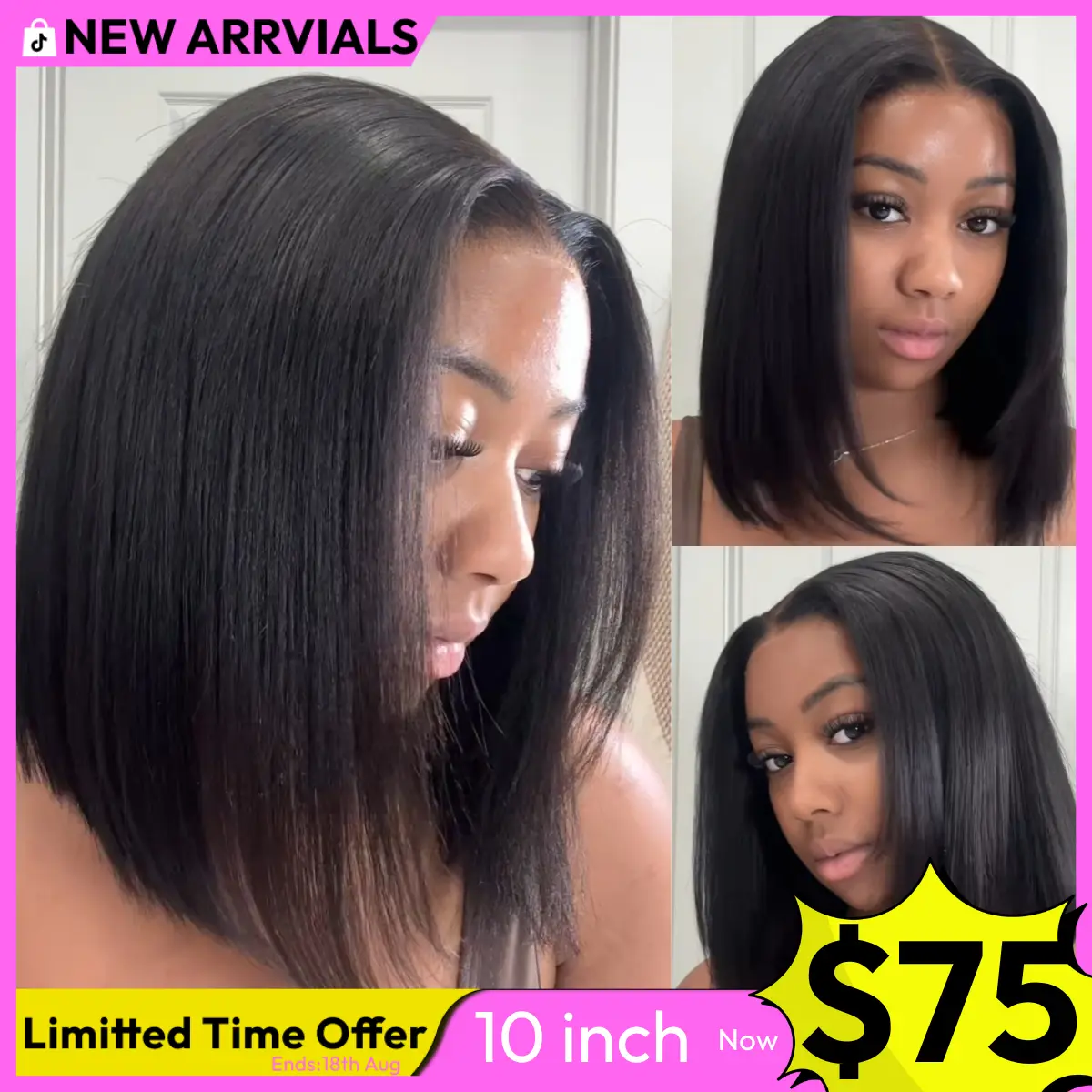 UNice Glueless Yaki Straight Short Bob Wig with Drawstring Pre-cut 7x5 HD Lace Human Hair Wigs with Bleached Knots Beginner Friendly Natural Hairline Summer Wig SummerArrvials #SoHoChic #TikTokShopBackToSchool