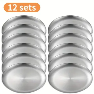 12pcs Korean Style Stainless Steel BBQ Plates, Durable Dishwasher Safe Dessert Dishes, Perfect for Kitchen Camping Dining
