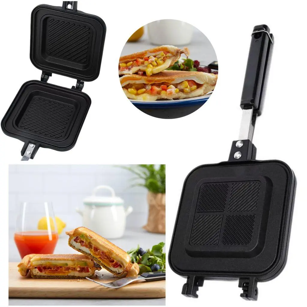 Non-stick Sandwich Pan, 1 Count Multifunctional Double-sided Sandwich Frying Pan, Household Breakfast Pan, Outdoor Camping Baking Pan, Grill Pan, Nonstick Egg Pan, Griddle Pan, Nonstick Cooking Tools, Nonstick kitchenware, Nonstick pans