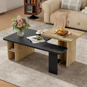 Farmhouse Rectangle Coffee Table Set of 2 Nesting Tables Wood Finish Small Sofa Side Tables for Living Room Decor Modern Home Furniture
