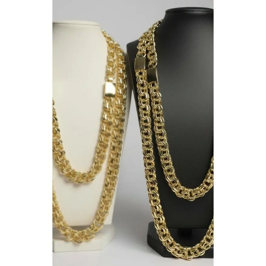 Unisex Gold Plated Chino Link Chain Necklace - 12mm/15mm Bling Chain, 23"-27" Length, Secure Slide Clasp, Gold Tone Chainlink for Daily Wear Casual Fashion Accessories, Elegant, Reliable Security, Adjustable Length Necklace, Gold Statement Chain