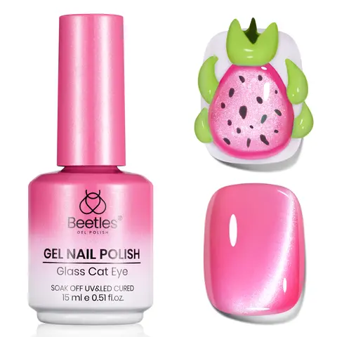 Beetles 15ML Pigment-Rich Pitaya Glow Magnetic Shimmer Cat Eye Gel Nail Polish - Flawless Glossy Chic Pink Cosmetic, 28-Day Wear Photo-Ready, Soak-Off UV Translucent, Salon/DIY Manicure, Adults' Radiance Nail Care Gift