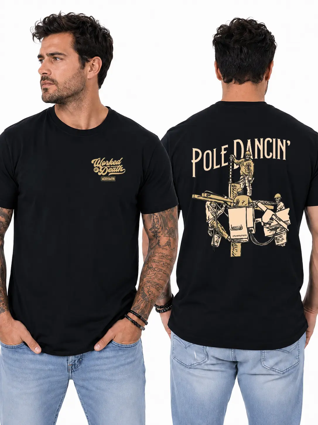 Women's Casual Classic Cotton Short-Sleeve Lineman T-Shirt - Utility Pole & Power Line Crew Graphic, Round Neck, Fit, Machine Washable, Fade Resistant, Long-Lasting Quality Wash After Wash, Gift for Blue Collar Workers, Ideal for Group Events