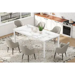 Garvee - Industrial dining table for 6 to 8 people, 71/79 inch long kitchen table with sturdy metal frame and rounded corner rectangular countertop for dining, easy to install
