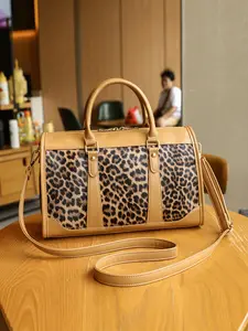 Women's Leopard Print Handbag - Large Capacity PU Tote Satchel Shoulder Handbag Crossbody with Zipper Closure, Multiple Compart Ts & Top Handle, for Casual & Formal Occasions, Leopard Print Handbag, Versatile Fashion Accessory