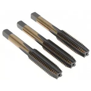 Precise 3-Piece High Speed Steel Tap Set - 7/16-14 UNC Thread, 4 Flute, Bottoming & Taper Plug, Gold & Oxide Finish, 3-5/32" OAL, BDNA-20684