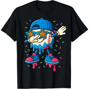 Baseball Drip Ice Cream Men Dabbing  Baseball Sprinkle T-Shirt Graphic tees