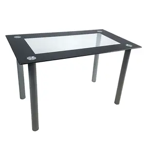 Modern Dining Table with Glass Top, Leisure Rectangualr Kitchen Table Metal Legs for 4/6 Persons Rectangular (Black)