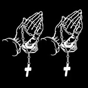 2Pcs/Set White Hands Praying Pearl Jesus Car Sticker,Personalized Rosary Car Sticker, Waterproof Christ Decal Stickers for Door Wall Decoration Automotive Stickers, Bumper Stickers, Decals and Magnets