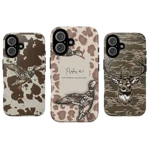 Duck Deer Camouflage Phone Case Set, cowhide leopard beige God is within her, she will not fail flying duck deer antler hunter rustic outdoor faith nature aesthetic for IPhone 17 Air 16 15 14 Plus 13 12 11 Pro Max  Samsung galaxy PLus Ultra 22 23 24 25 26