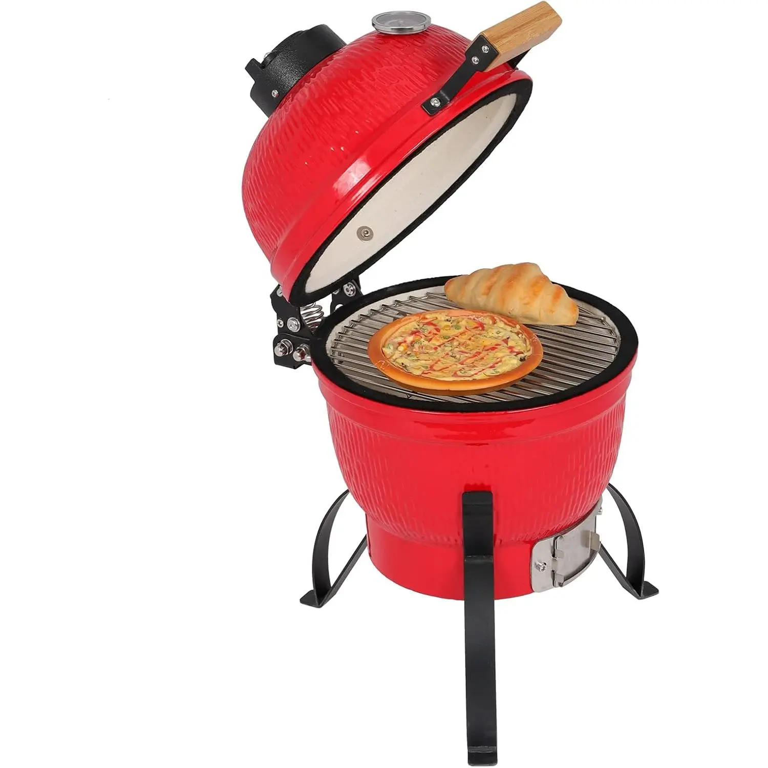 Ceramic Grill, 13" Round Kamado Charcoal Grill, Portable Barbecue Grill with Thermometer for Variations on Cooking Methods(Red),home essentials