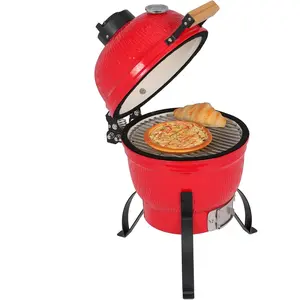 Ceramic Grill, 13" Round Kamado Charcoal Grill, Portable Barbecue Grill with Thermometer for Variations on Cooking Methods(Red)