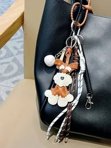 Pu Schnauzer Baseball Pendant, Cute Retro Style With Baseball Decoration, Tassel Strap, Charms For Bags, Purse Accessories, Can Hang On Bags/Keys, Suitable For Fashionable Girls' Daily Commute And Date Outfits, Stylish Playful Charm