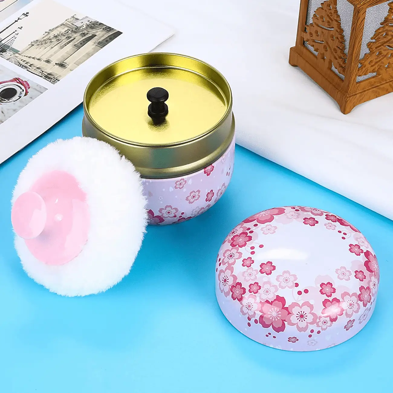 Beauty Dusting Powder Puff Set - Soft Cosmetic Puff with Mini Lidded Compact Container, Travel-Friendly for Bathing, Body Care, Compact Powder Container