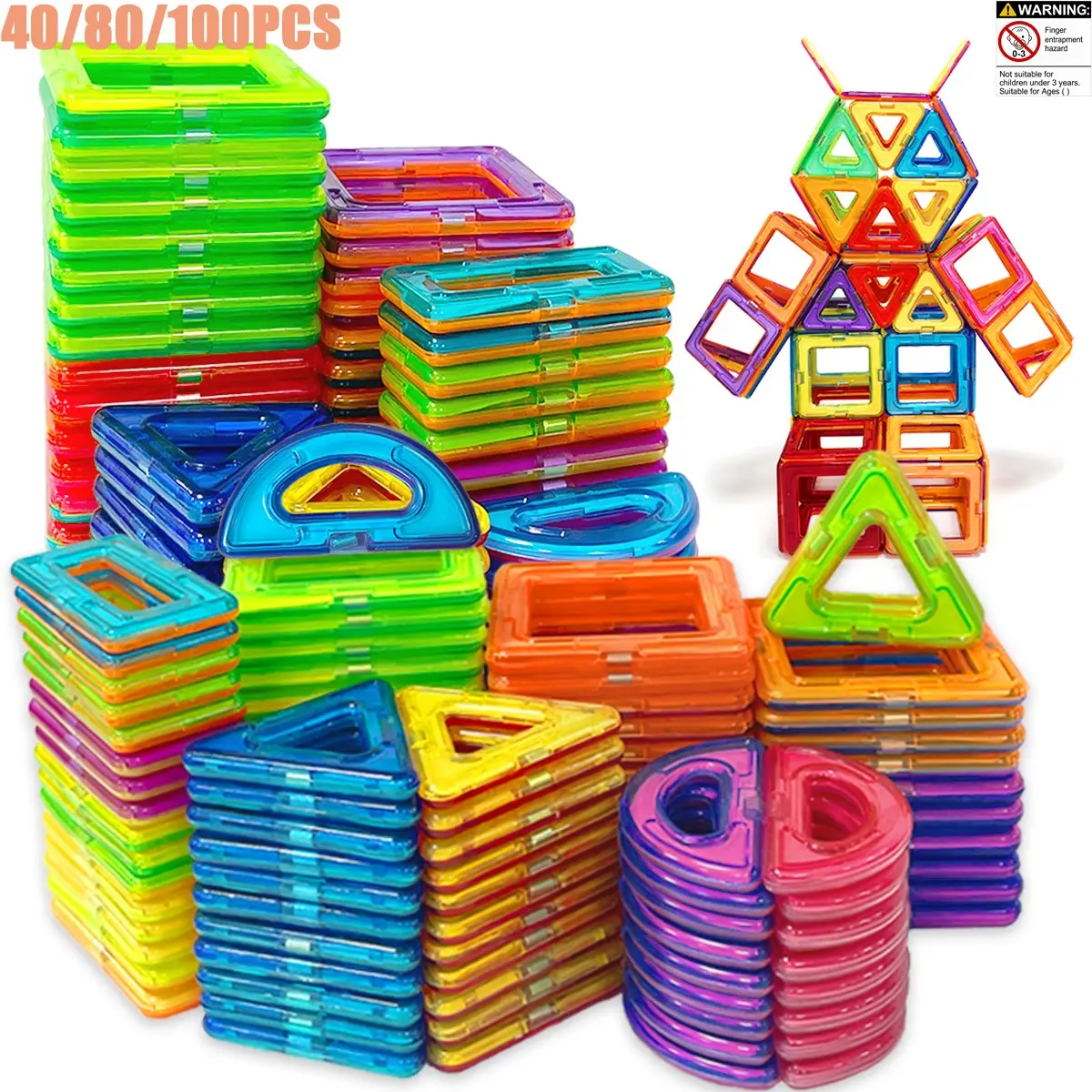 Random Color Building Blocks Toy For Kids, Magnetic Tiles Set, Magnetic Tiles Stacking, 3D Model Building Bricks Toy, Creative Hands-on Ability Training Toy, Blocks Tower Game, Best Birthday Gift