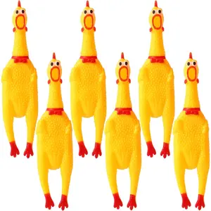 6 count Large Screaming Chicken  Toys,Yellow Rubber Chicken 12 inch,Squeeze Squeaky and Screaming Chicken,Prank Novelty  for Adults