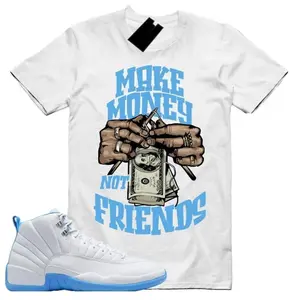 [100% Cotton] MM Unisex Shirt to Match Jordan 12 White and University Blue Melo, Retro 12 White and University Blue, University Melo 12s Sneaker Tee