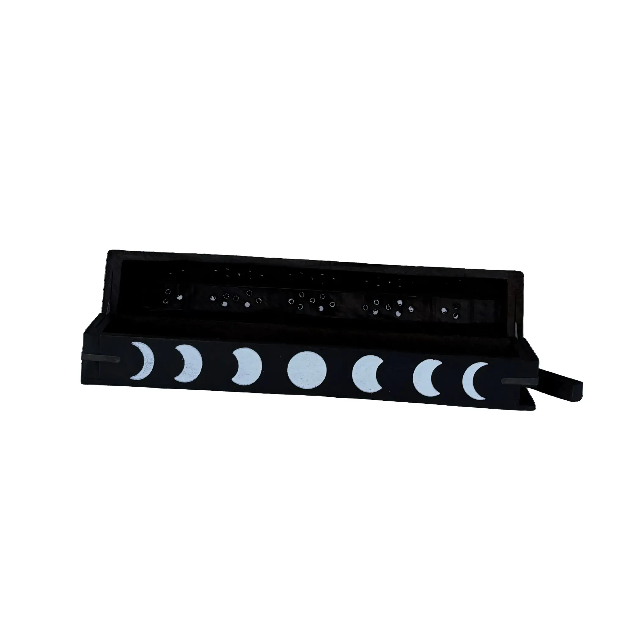 Black Wooden Crescent Moon Light Incense Burner Box with Storage - Scented Stick Holder, Home Fragrance Freshener, Altar Decor for Meditation, Thoughtful Home Supplies Gift