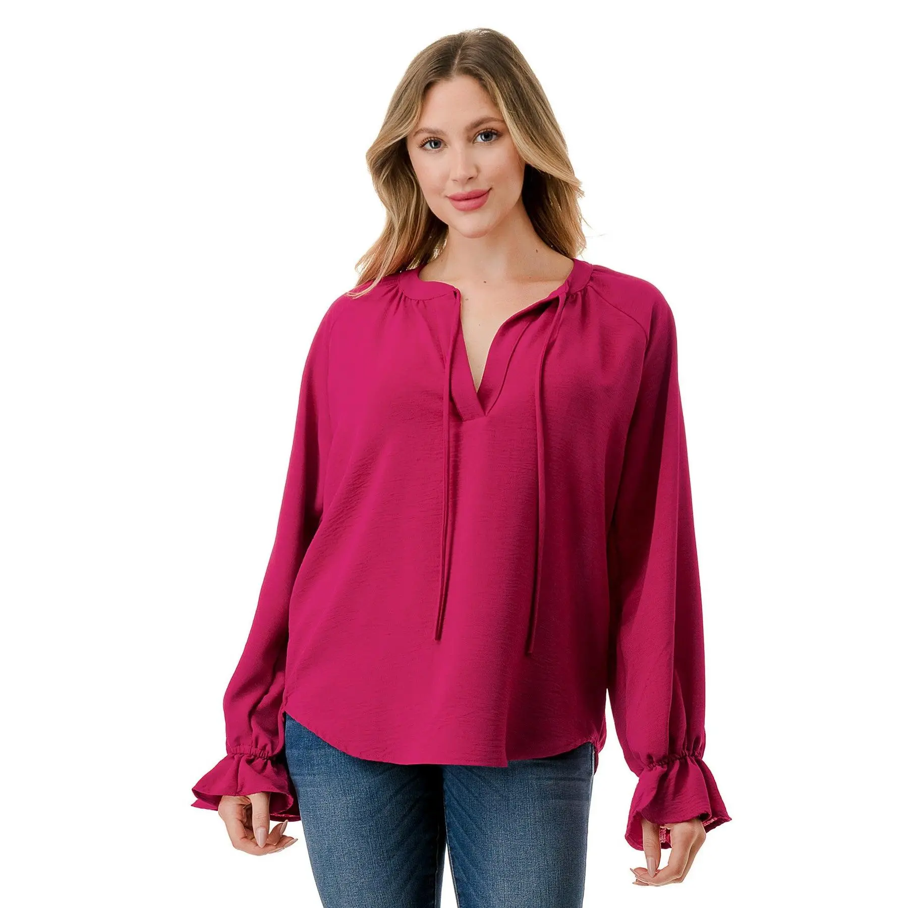 Berry Long Sleeve Peasant Blouse for Women